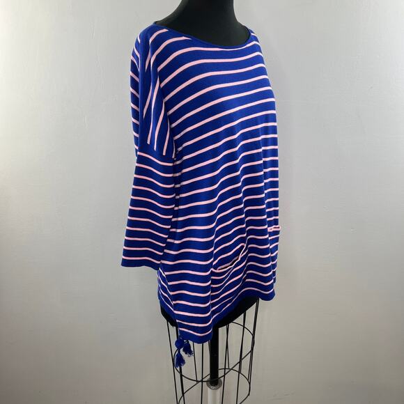 LILLY PULITZER Twilight Blue Coastal Shell Stripe Elba Tassel Sweater Size S - Picture 5 of 11